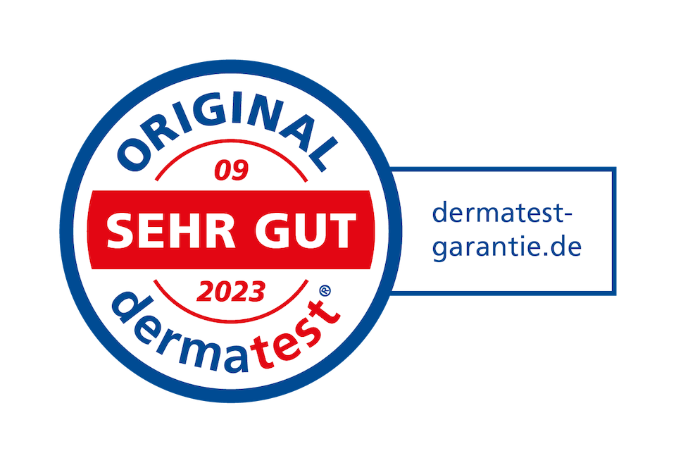 Dermatest Siegel für PopoClean mit der Bewertung "Sehr gut"